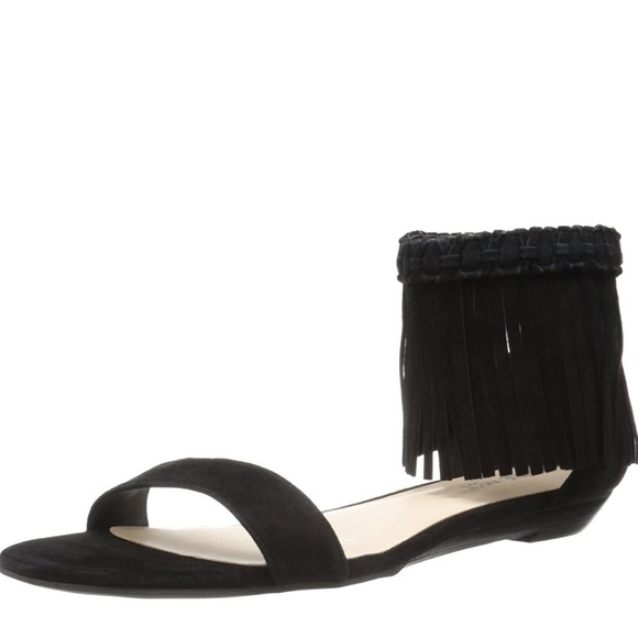 NINE WEST Wanderlust suede fringed bohemian tribal black sandals women size 5 - Picture 1 of 8